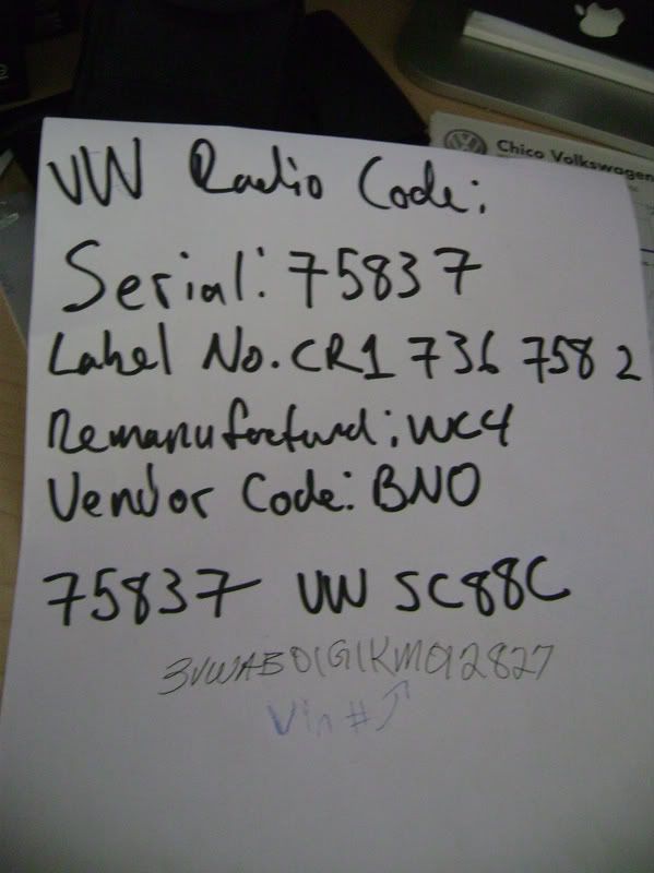 VWVortex.com - I can get radio codes for you.599 VWVortex.com - I can get radio codes for you.599