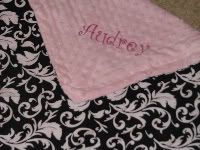 Floral leaf black and white cotton and minky baby blanket