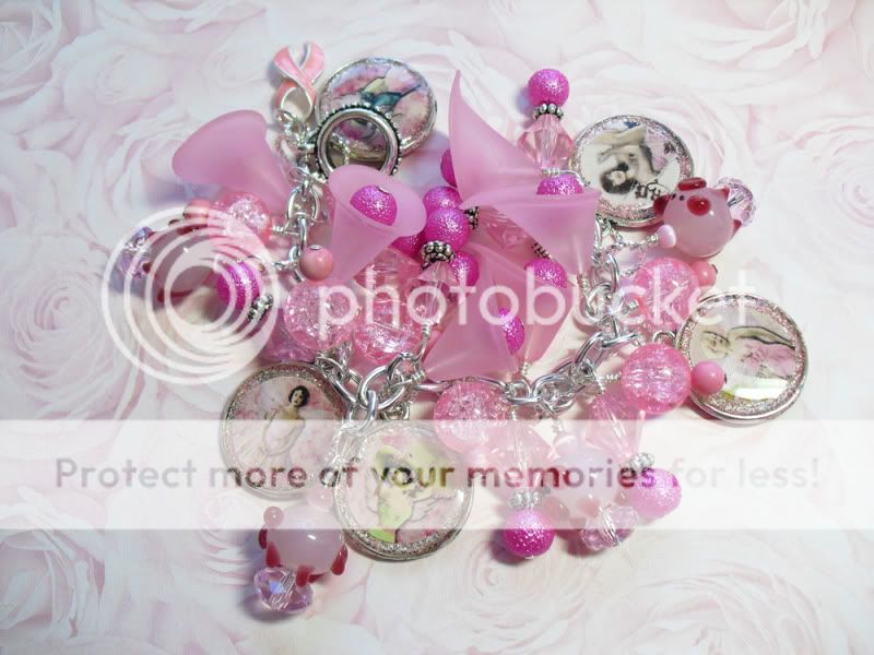 Think Pink Lily and the Pig Altered Art Charm Bracelet  