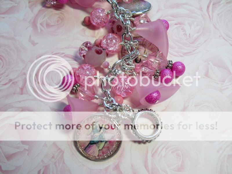 Think Pink Lily and the Pig Altered Art Charm Bracelet  